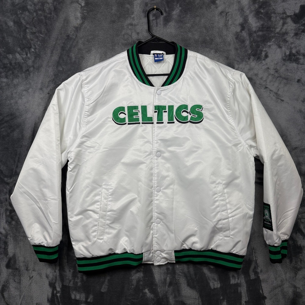 NBA Ultra Game Boston Celtics Jacket Mens XXL White Excellent Satin Varsity NBA